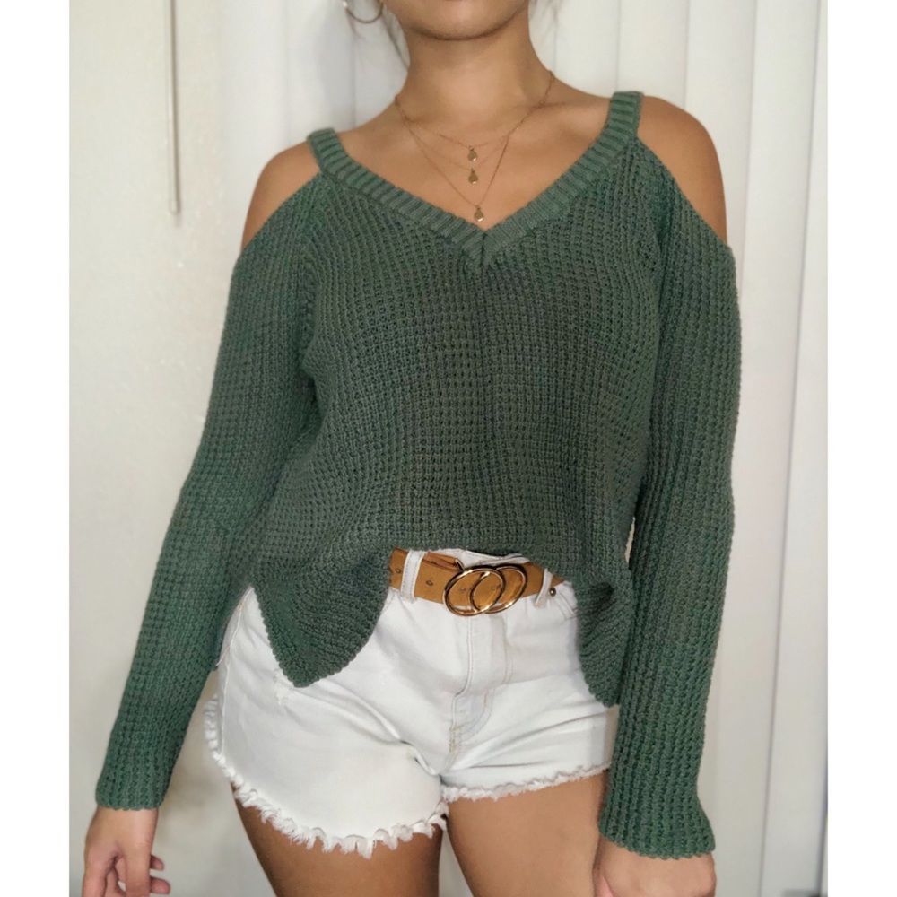 PacSun Olive Green Knit Sweater w Sleeve Cutouts